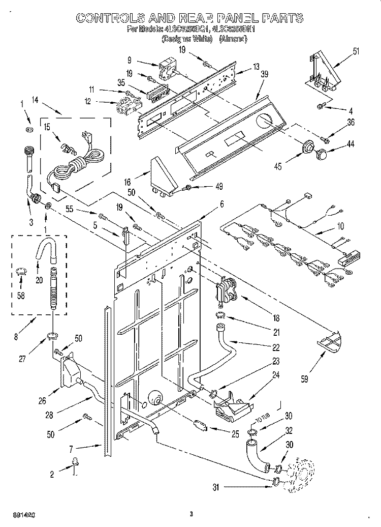 CONTROLS AND REAR PANEL Diagram and Parts List for 4LSC9255DN1  Whirlpool Washer
