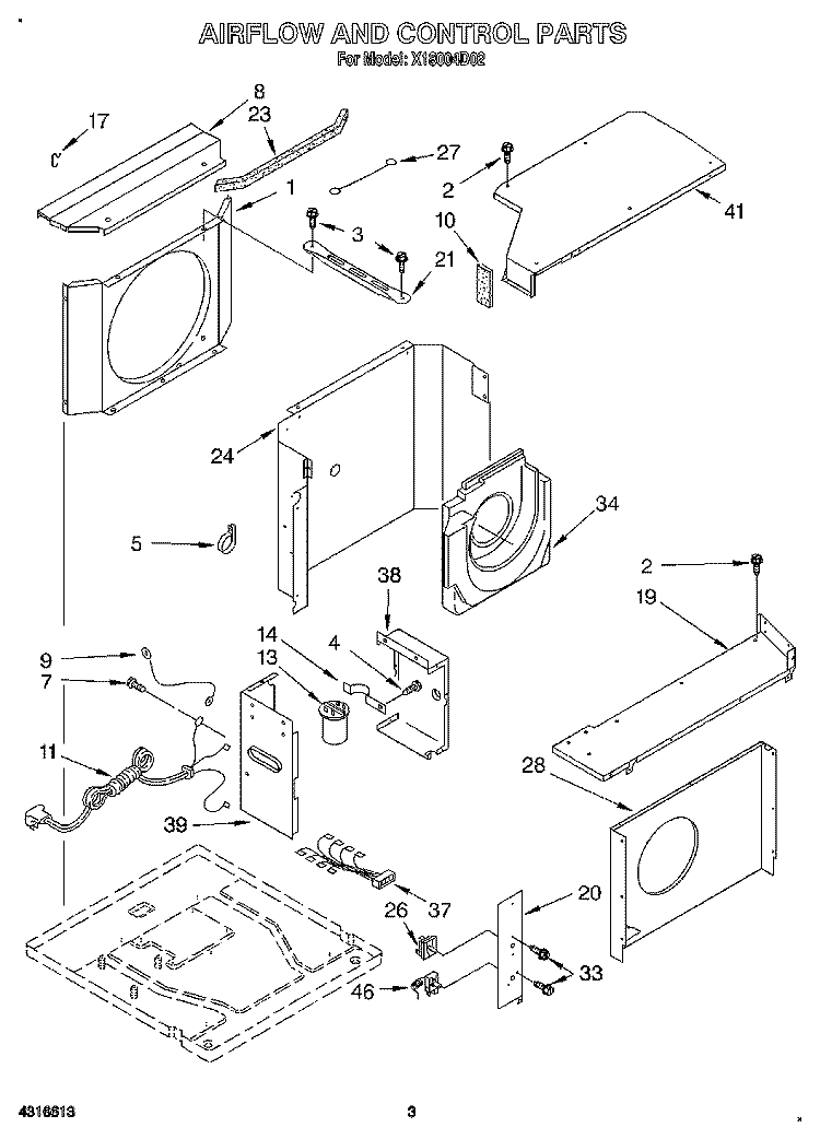 AIRFLOW AND CONTROL Diagram and Parts List for X18004D02  Roper Air Conditioner