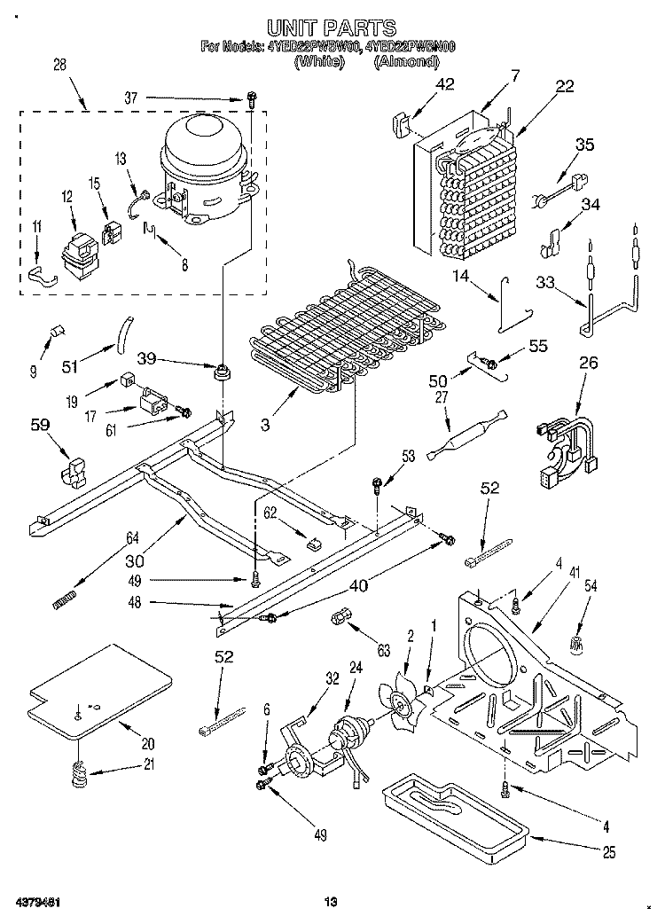 UNIT Diagram and Parts List for 4YED22PWBW00  Whirlpool Refrigerator