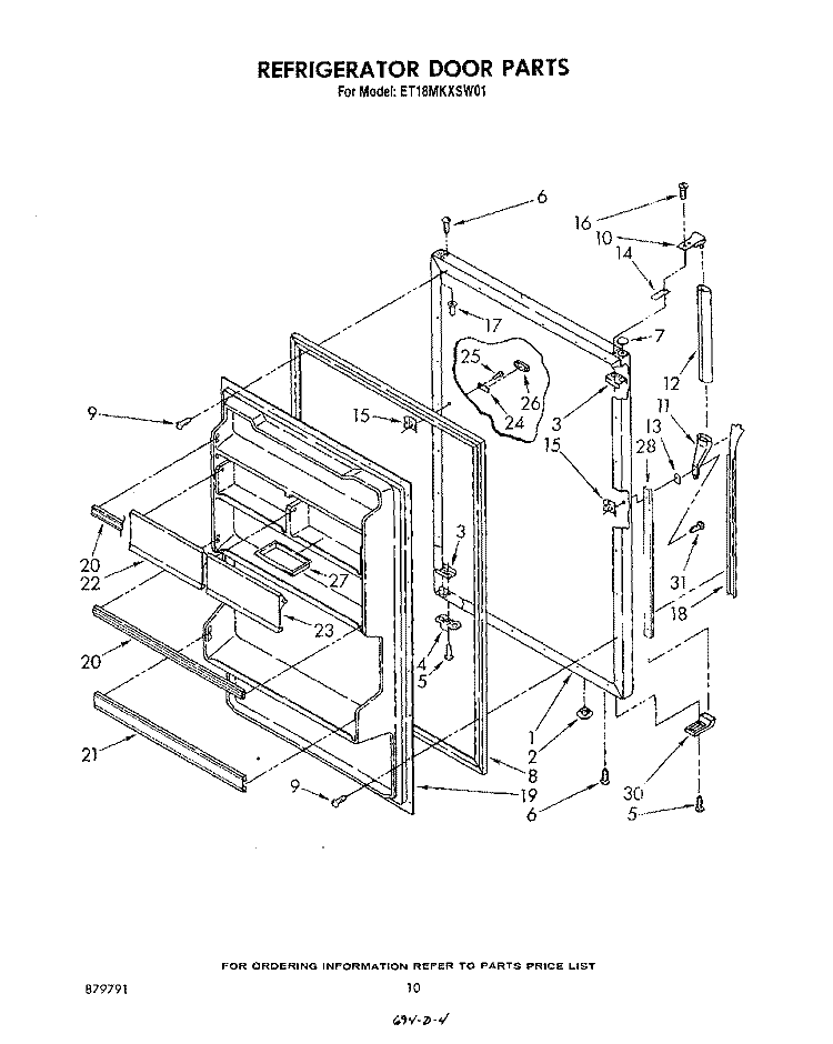 REFRIGERATOR DOOR , MISCELLANEOUS Diagram and Parts List for ET18MKXSW01  Whirlpool Refrigerator