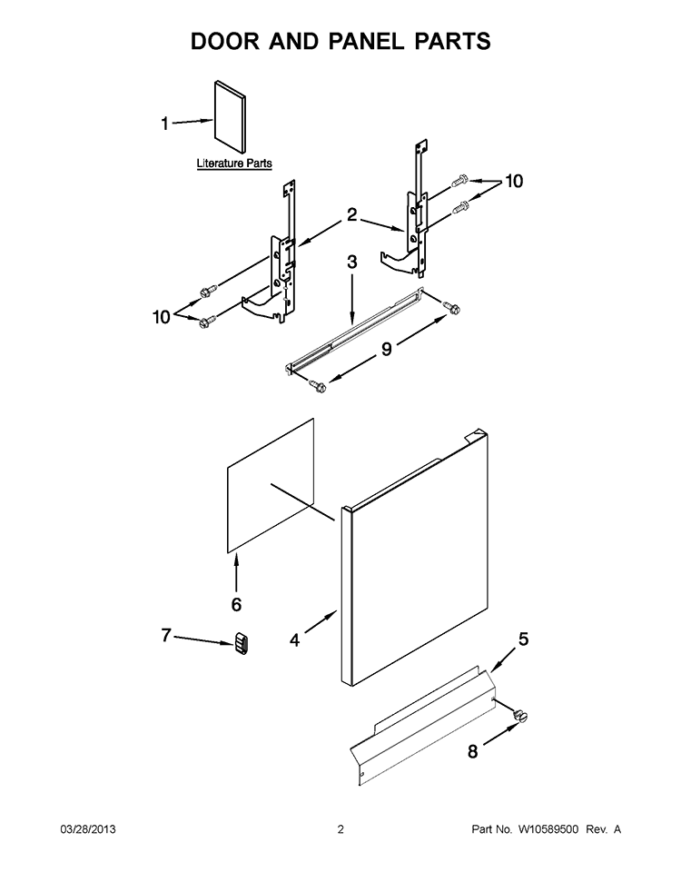DOOR AND PANEL PARTS Diagram and Parts List for IUD6100BB0  Whirlpool Dishwasher