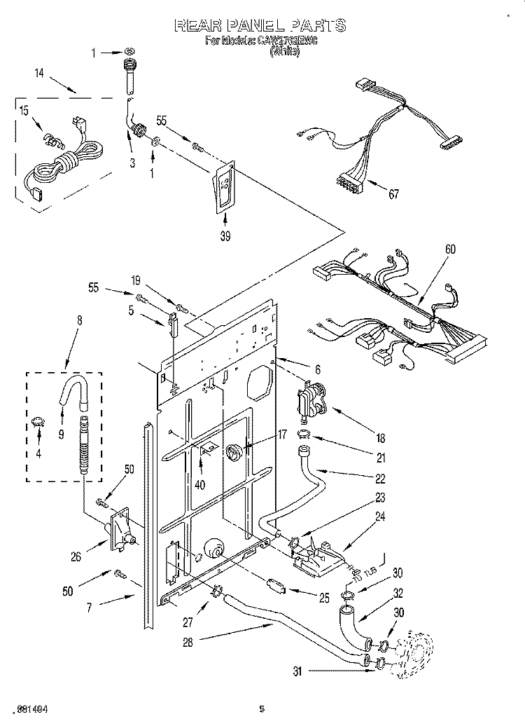 REAR PANEL Diagram and Parts List for CCW2762EW0  Whirlpool Washer