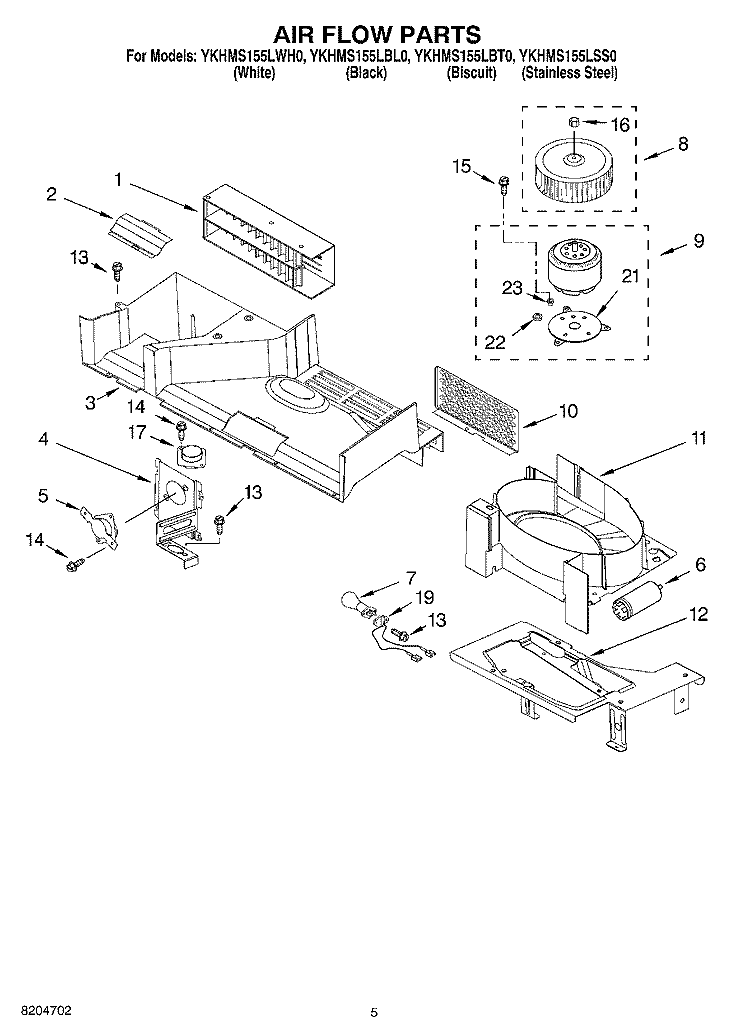 AIR FLOW PARTS Diagram and Parts List for YKHMS155LBL0  KitchenAid Microwave