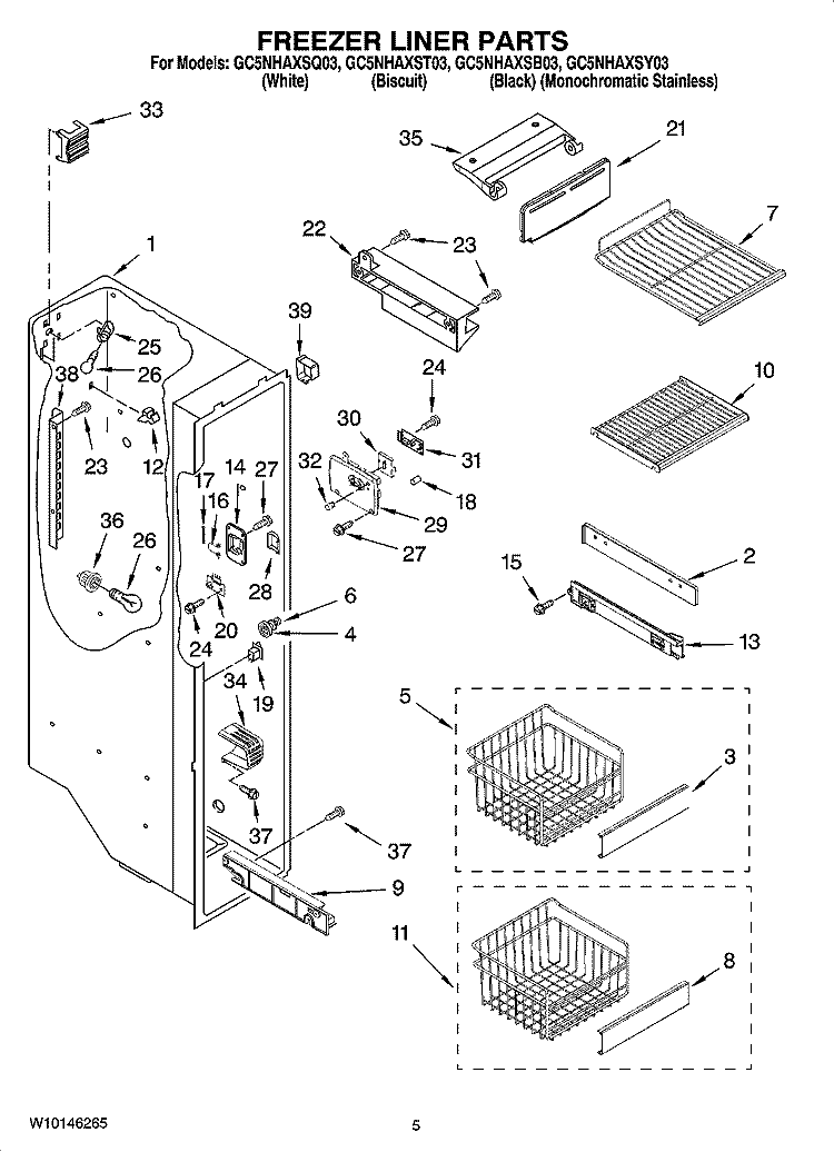 FREEZER LINER PARTS Diagram and Parts List for GC5NHAXSY03  Whirlpool Refrigerator