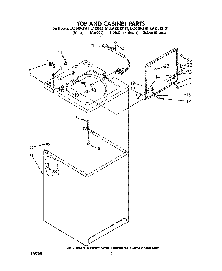 TOP AND CABINET, LIT/OPTIONAL Diagram and Parts List for LA5300XTW1  Whirlpool Washer