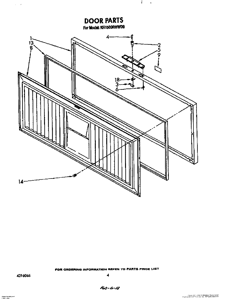 DOOR Diagram and Parts List for RH1500RWW00  Roper Freezer