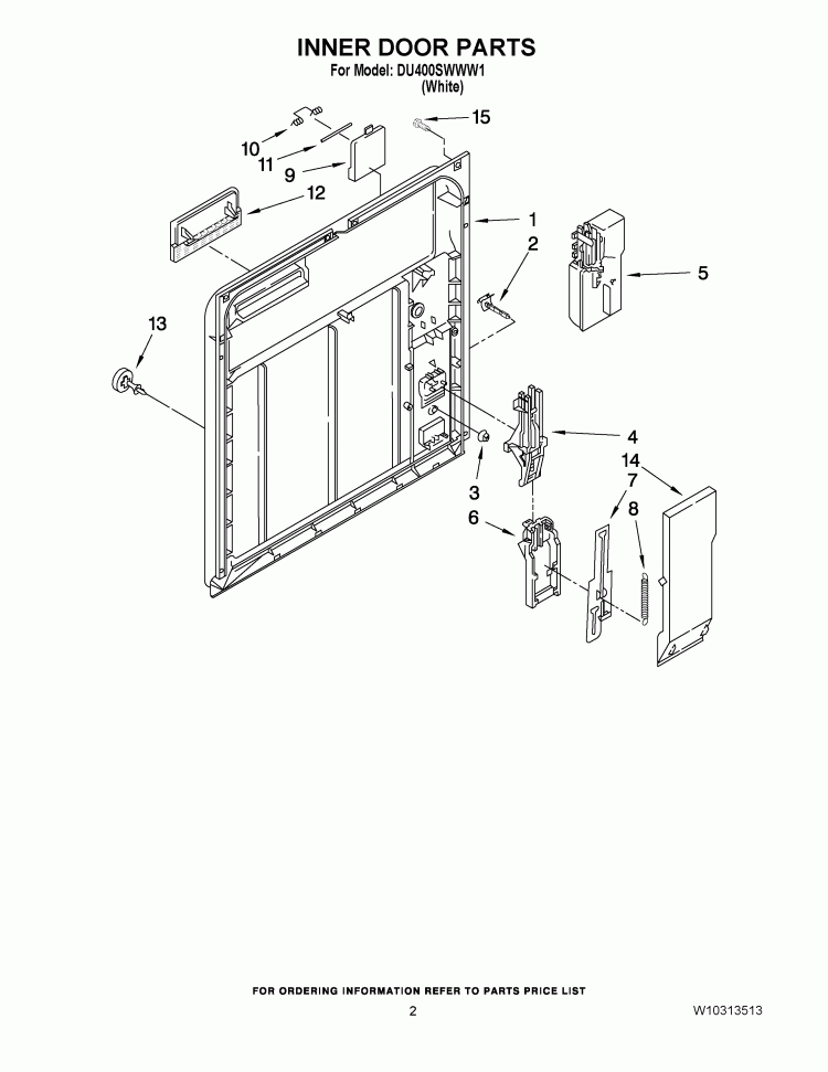 INNER DOOR PARTS Diagram and Parts List for DU400SWWW1  Whirlpool Dishwasher