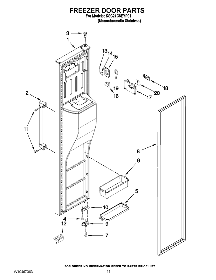 FREEZER DOOR PARTS Diagram and Parts List for KSC24C8EYP01  KitchenAid Refrigerator