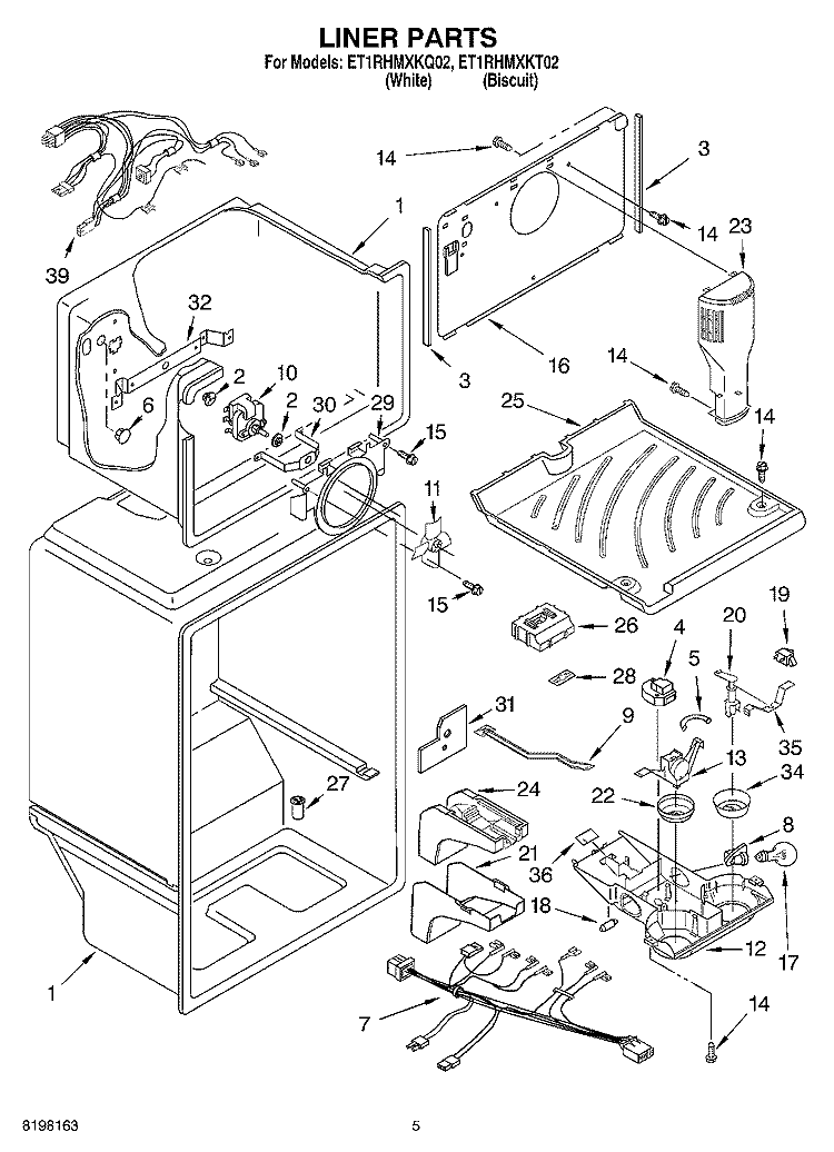 LINER Diagram and Parts List for ET1RHMXKQ02  Whirlpool Refrigerator
