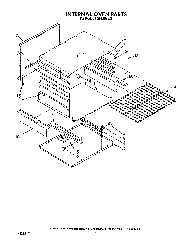 INTERNAL OVEN Diagram and Parts List for FGP325VW2  Roper Range