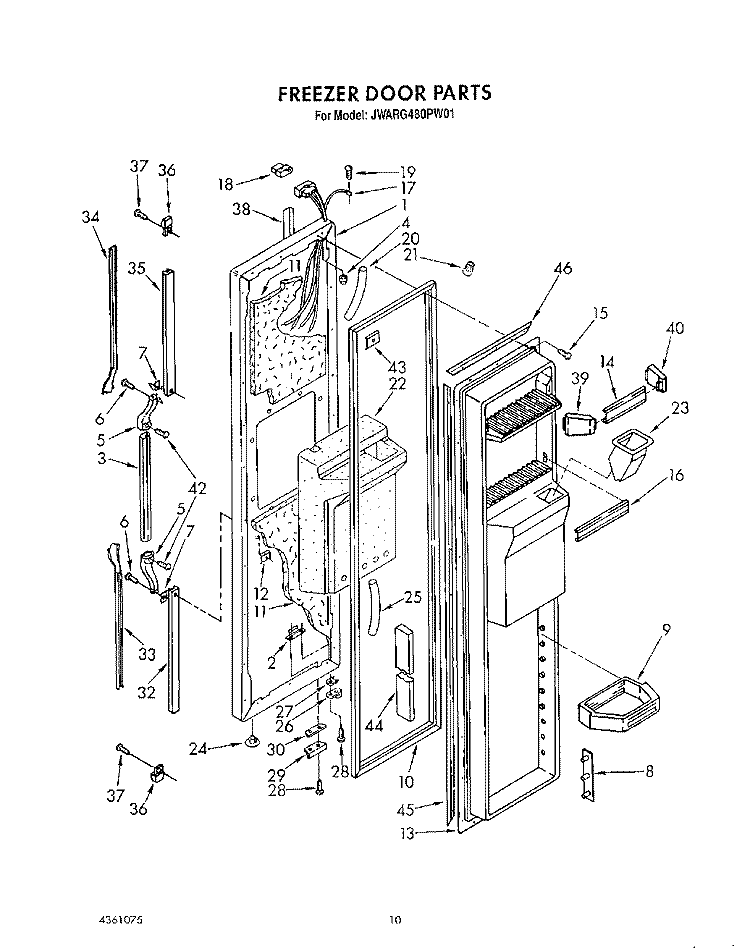 FREEZER DOOR Diagram and Parts List for JWARG480PW01  Whirlpool Refrigerator