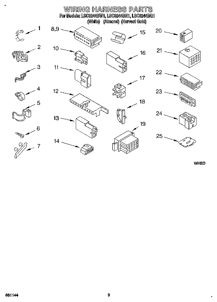 WIRING HARNESS Diagram and Parts List for LSC8244BW1  Whirlpool Washer