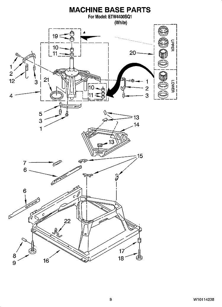 MACHINE BASE PARTS Diagram and Parts List for ETW4400SQ1  Estate Washer