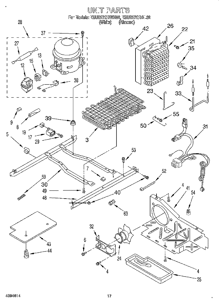 UNIT Diagram and Parts List for KSUS27QDAL02  KitchenAid Refrigerator