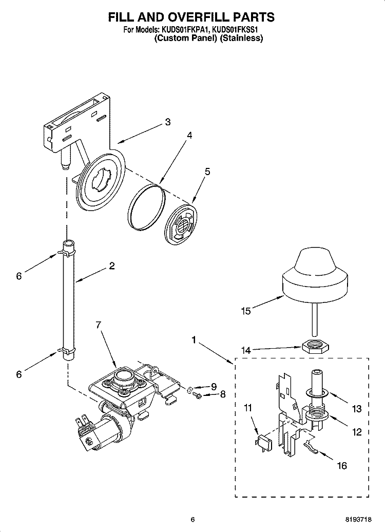 FILL AND OVERFILL PARTS Diagram and Parts List for KUDS01FKSS1  KitchenAid Dishwasher
