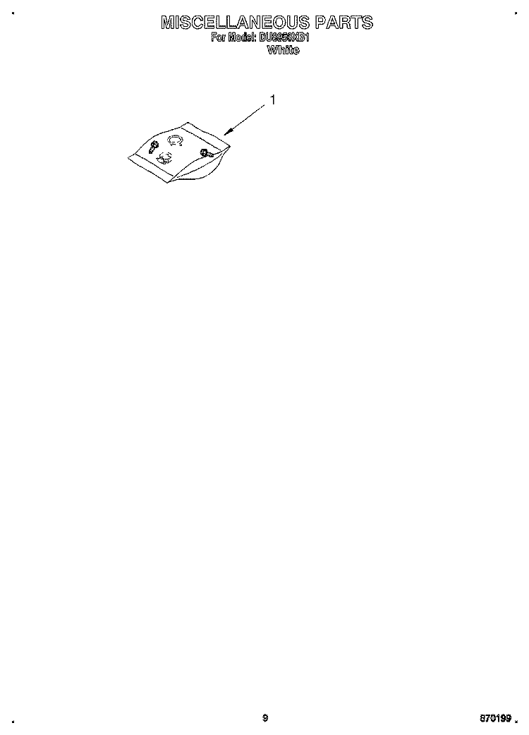 MISCELLANEOUS, LIT/OPTIONAL Diagram and Parts List for DU8950XB1  Whirlpool Dishwasher