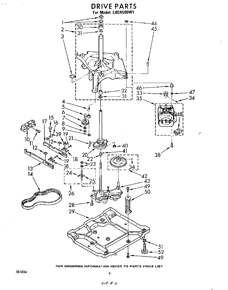 DRIVE Diagram and Parts List for LHC4500W1  Whirlpool Washer