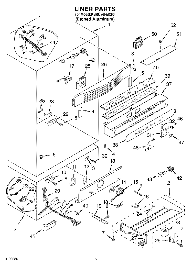 LINER PARTS Diagram and Parts List for KBRO36FMX00  KitchenAid Refrigerator