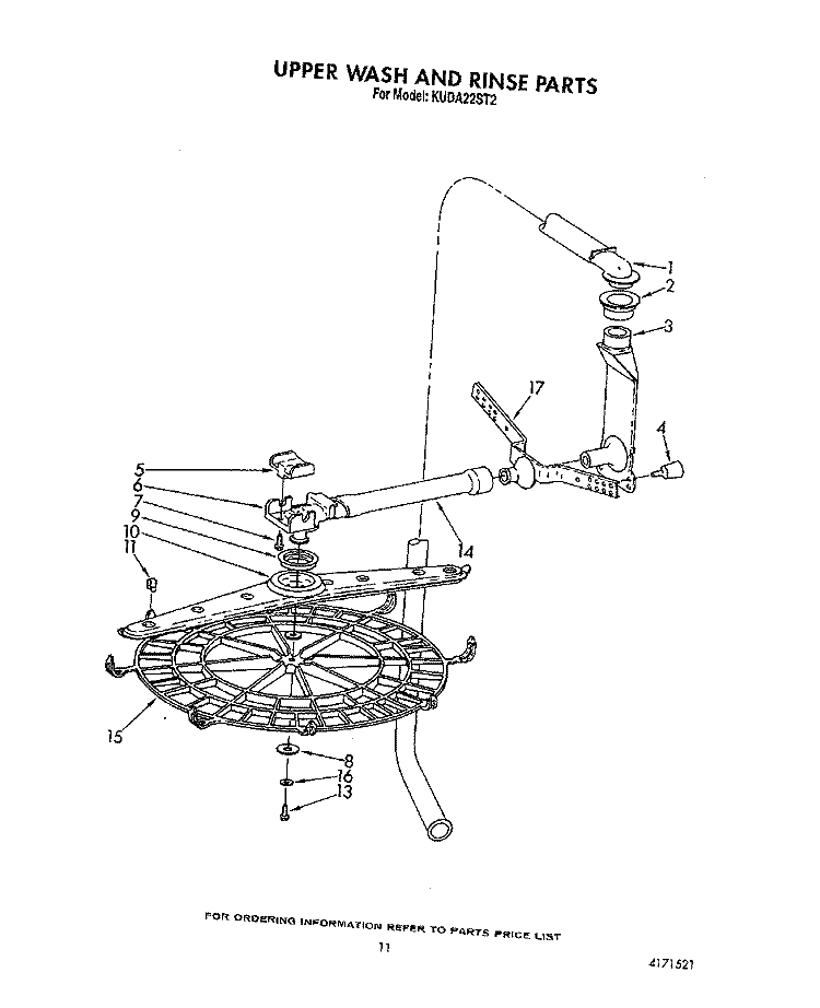 UPPER WASH AND RINSE Diagram and Parts List for KUDA22ST2  KitchenAid Dishwasher