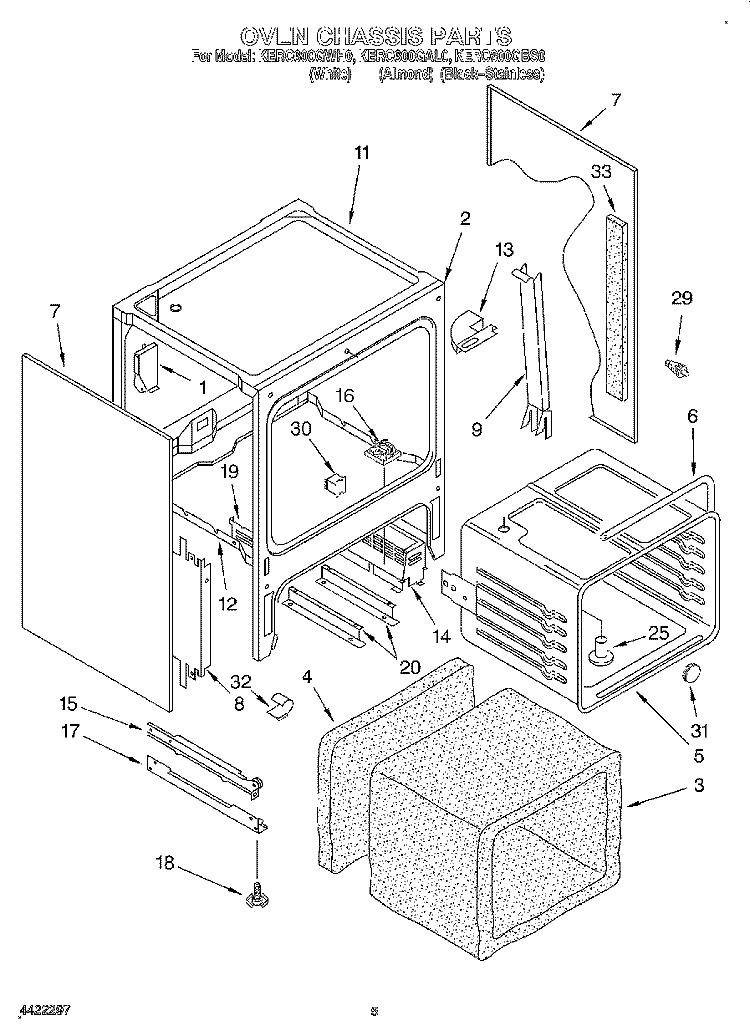 OVEN CHASSIS Diagram and Parts List for KERC600GBS0  KitchenAid Range