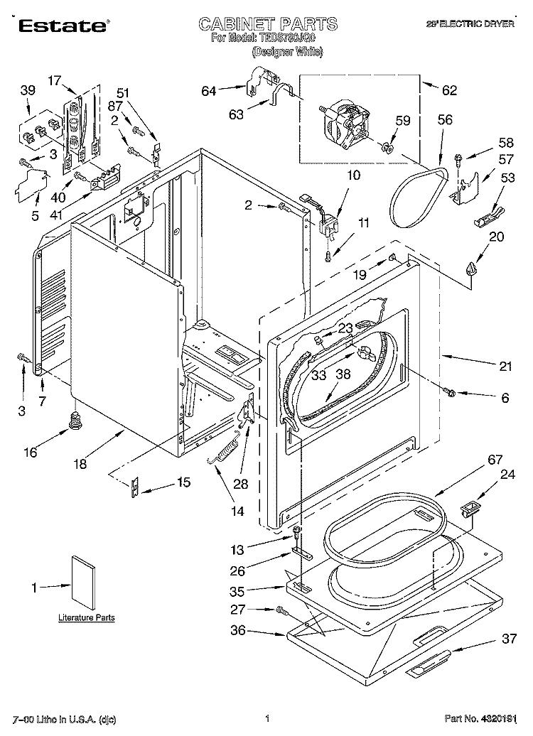 SECTION Diagram and Parts List for TEDS780JQ0  Estate Dryer