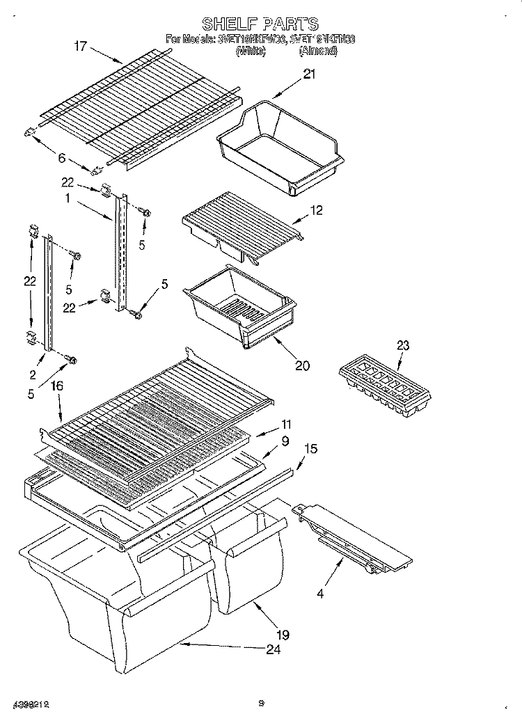 SHELF, LIT/OPTIONAL Diagram and Parts List for 3VET19NKFW03  Whirlpool Refrigerator