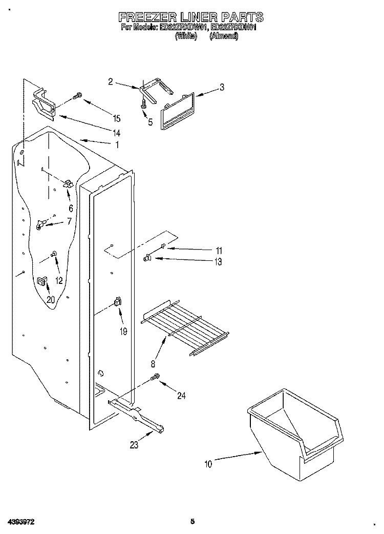 FREEZER LINER Diagram and Parts List for ED22ZRXDW01  Whirlpool Refrigerator