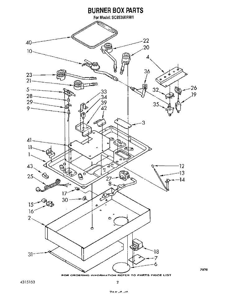 BURNER BOX Diagram and Parts List for SC8536ERW1  Whirlpool Cooktop