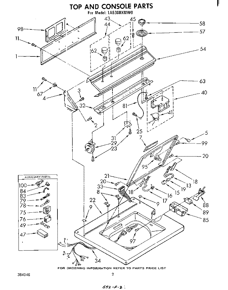 TOP AND CONSOLE Diagram and Parts List for LA5300XMW0  Whirlpool Washer
