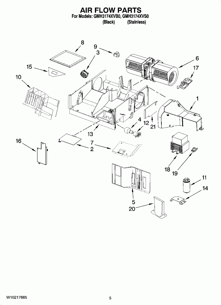 AIR FLOW PARTS Diagram and Parts List for GMH3174XVS0  Whirlpool Microwave