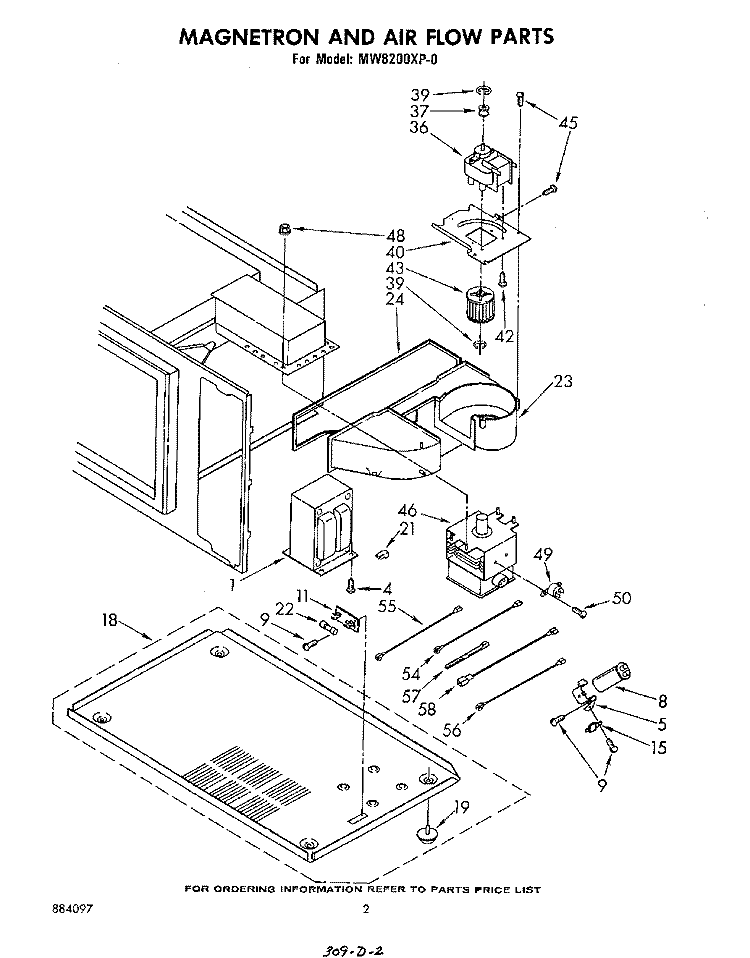 MAGNETRON AND AIR FLOW Diagram and Parts List for MW8200XP0  Whirlpool Microwave