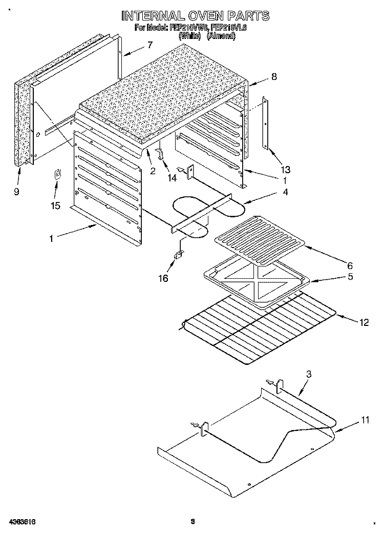 INTERNAL OVEN Diagram and Parts List for FEP210VW6  Whirlpool Range
