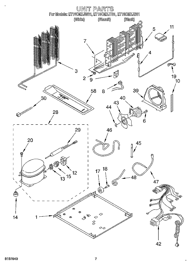 UNIT Diagram and Parts List for ET18CMXJW01  Whirlpool Refrigerator