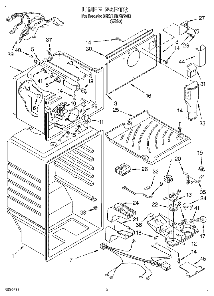 LINER Diagram and Parts List for 3VET19GMFW00  Whirlpool Refrigerator