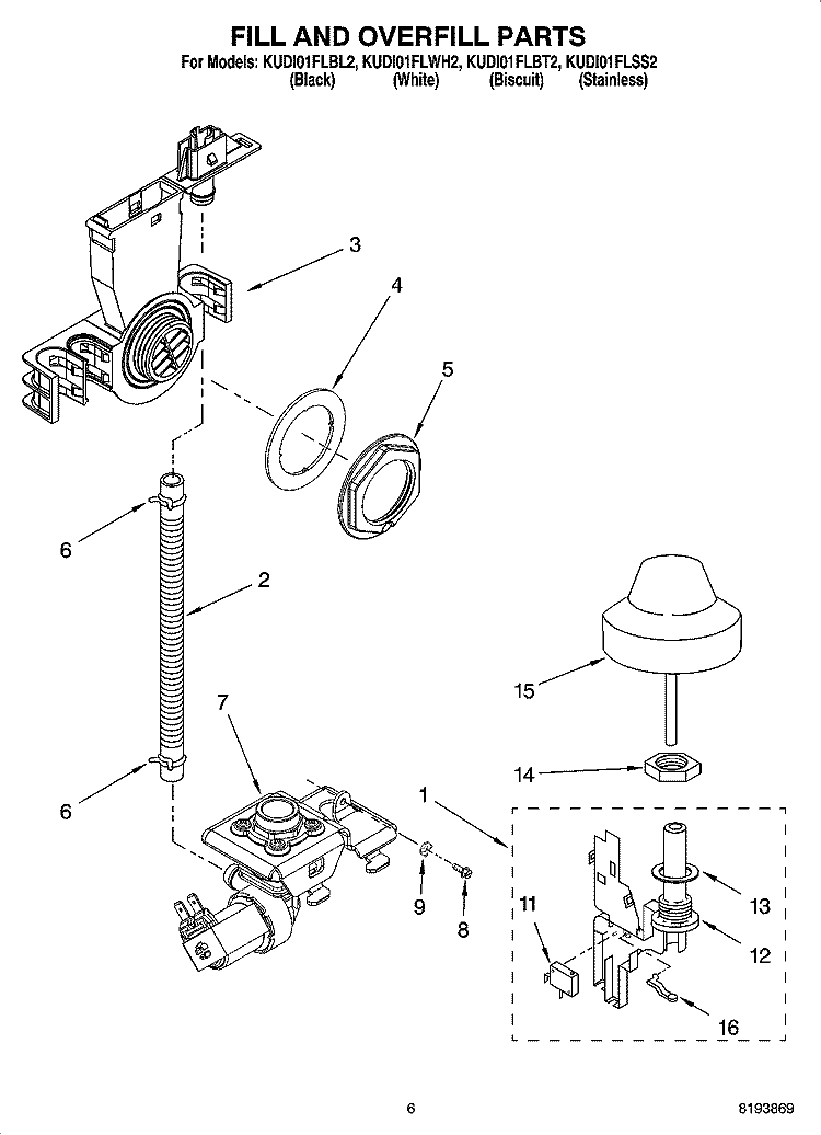 FILL AND OVERFILL PARTS Diagram and Parts List for KUDI01FLBT2  KitchenAid Dishwasher