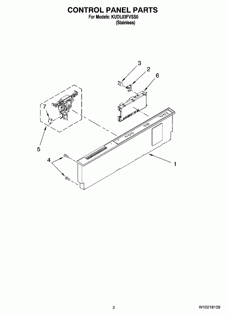 CONTROL PANEL PARTS Diagram and Parts List for KUDL03FVSS0  KitchenAid Dishwasher