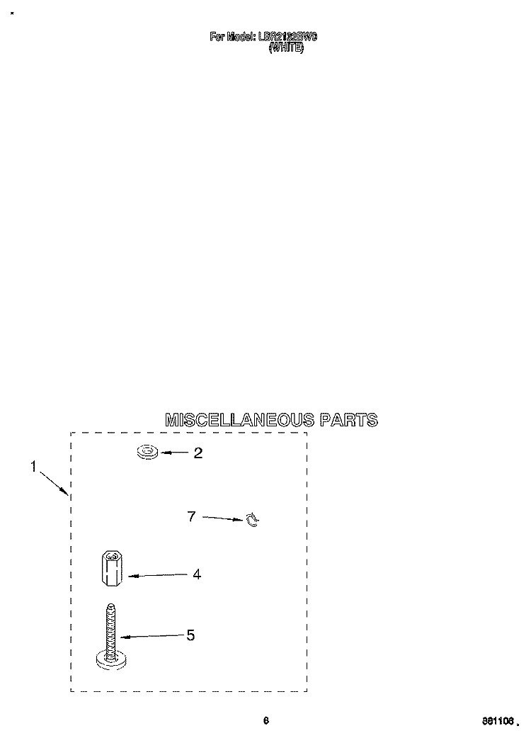 MISCELLANEOUS Diagram and Parts List for LBR2132BW0  Whirlpool Washer