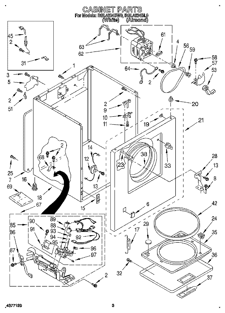 CABINET Diagram and Parts List for RGL4634BL0  Roper Dryer