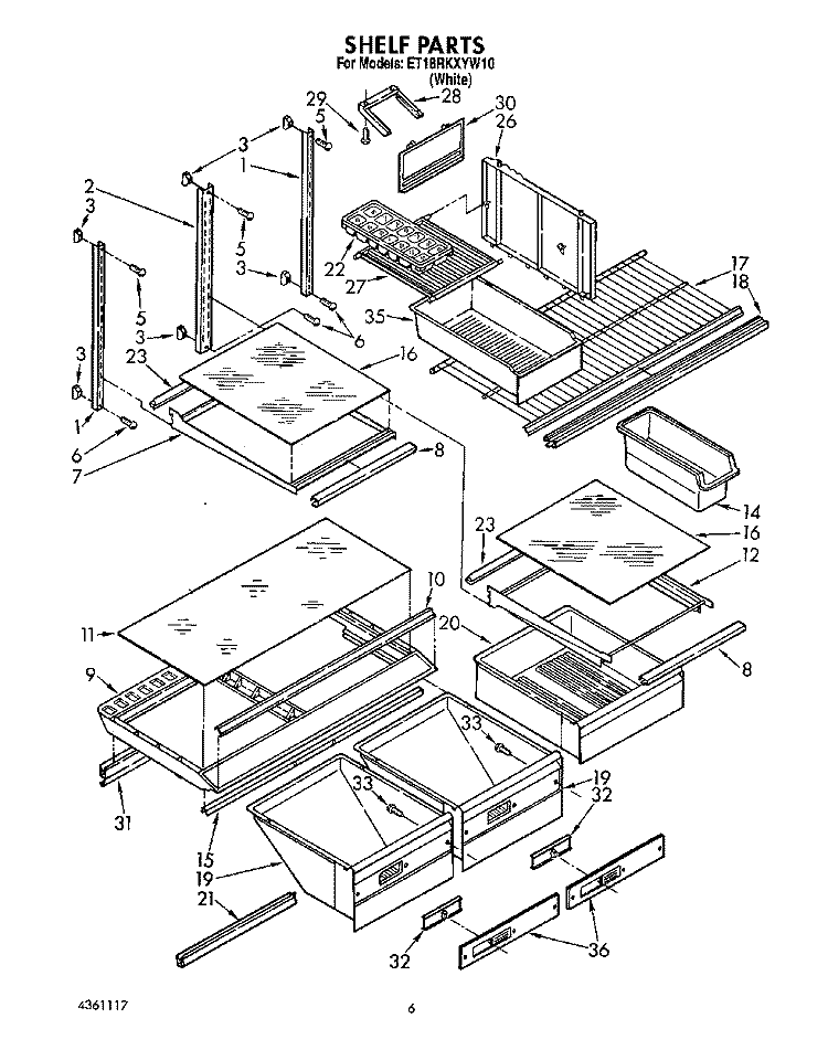 SHELF, LIT/OPTIONAL Diagram and Parts List for ET18RKXYN10  Whirlpool Refrigerator