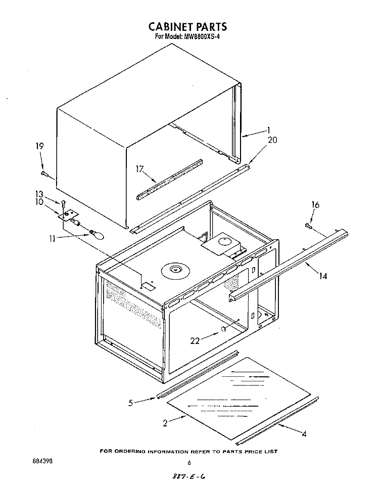 CABINET Diagram and Parts List for MW8800XS4  Whirlpool Microwave