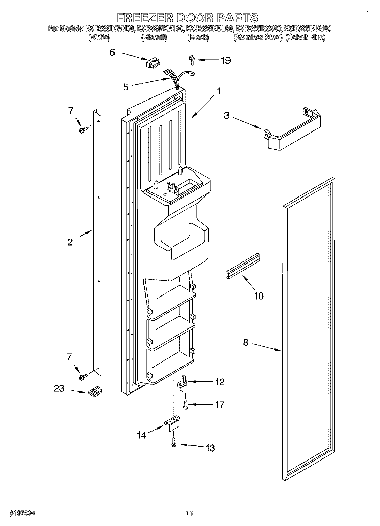FREEZER DOOR Diagram and Parts List for KSRS25IKBL00  KitchenAid Refrigerator