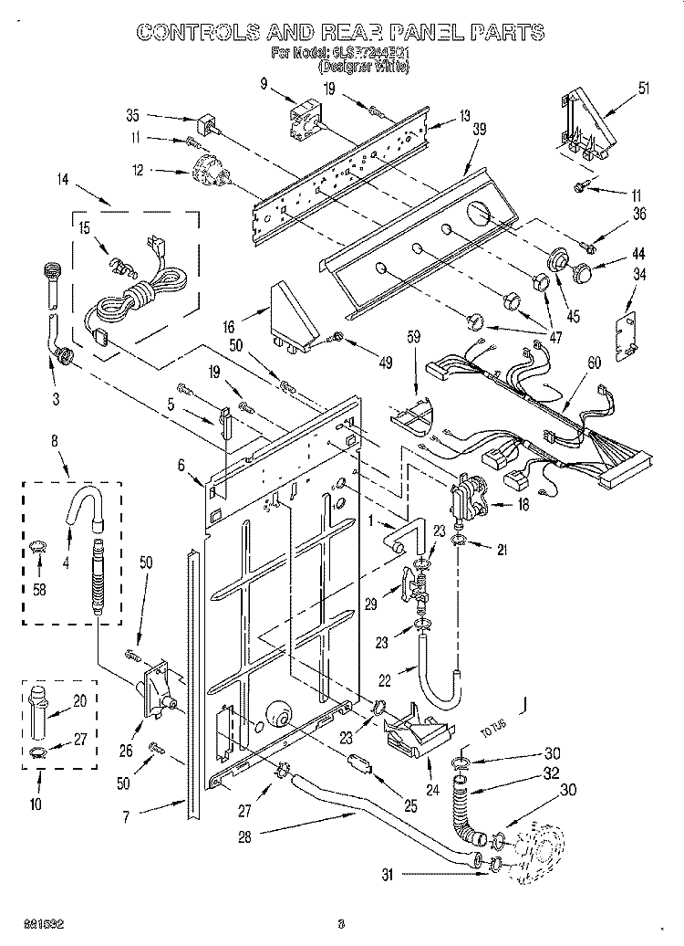 CONTROLS AND REAR PANEL Diagram and Parts List for 6LSR7244EQ1  Whirlpool Washer