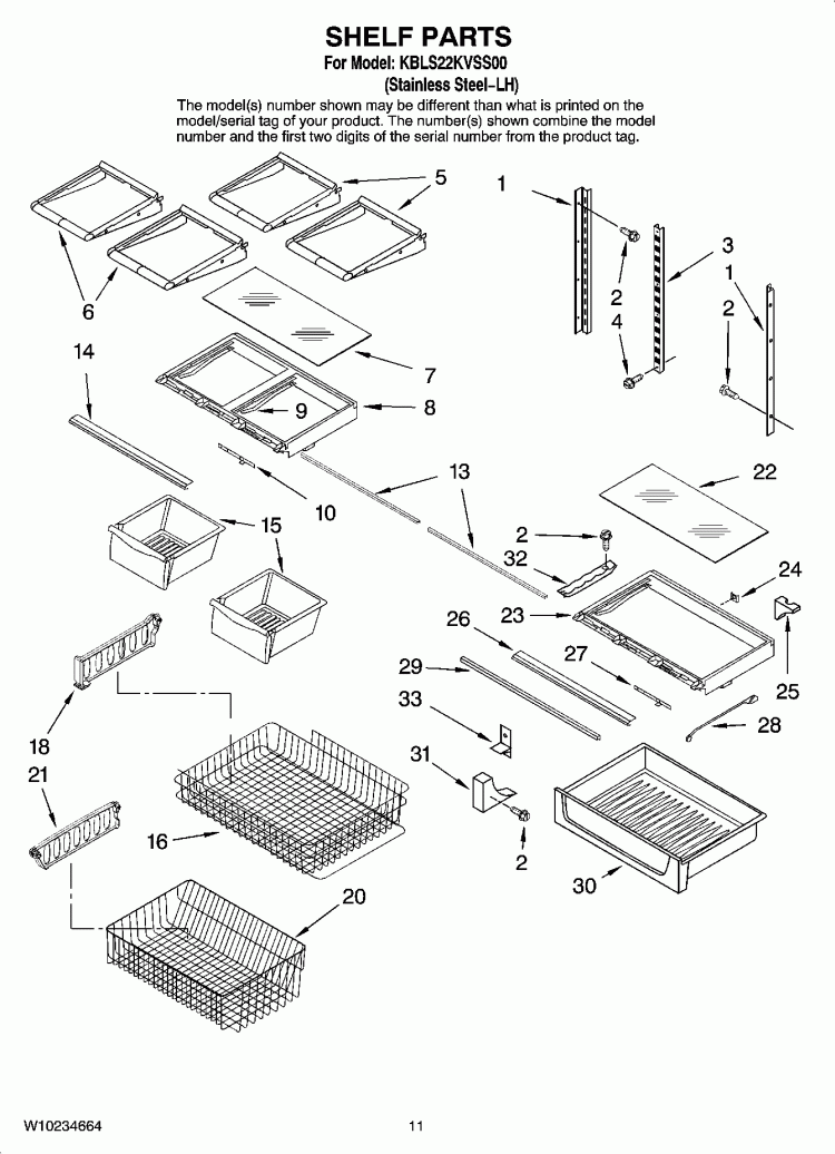 SHELF PARTS Diagram and Parts List for KBLS22KVSS00  KitchenAid Refrigerator