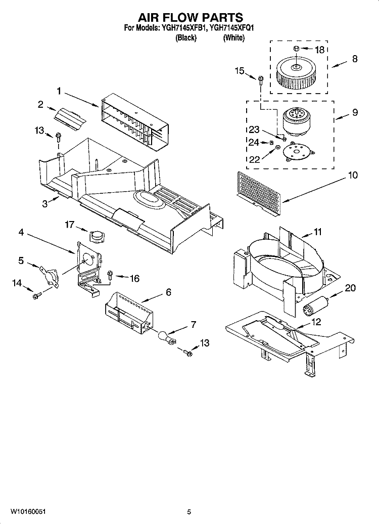 AIR FLOW PARTS Diagram and Parts List for YGH7145XFB1  Whirlpool Microwave