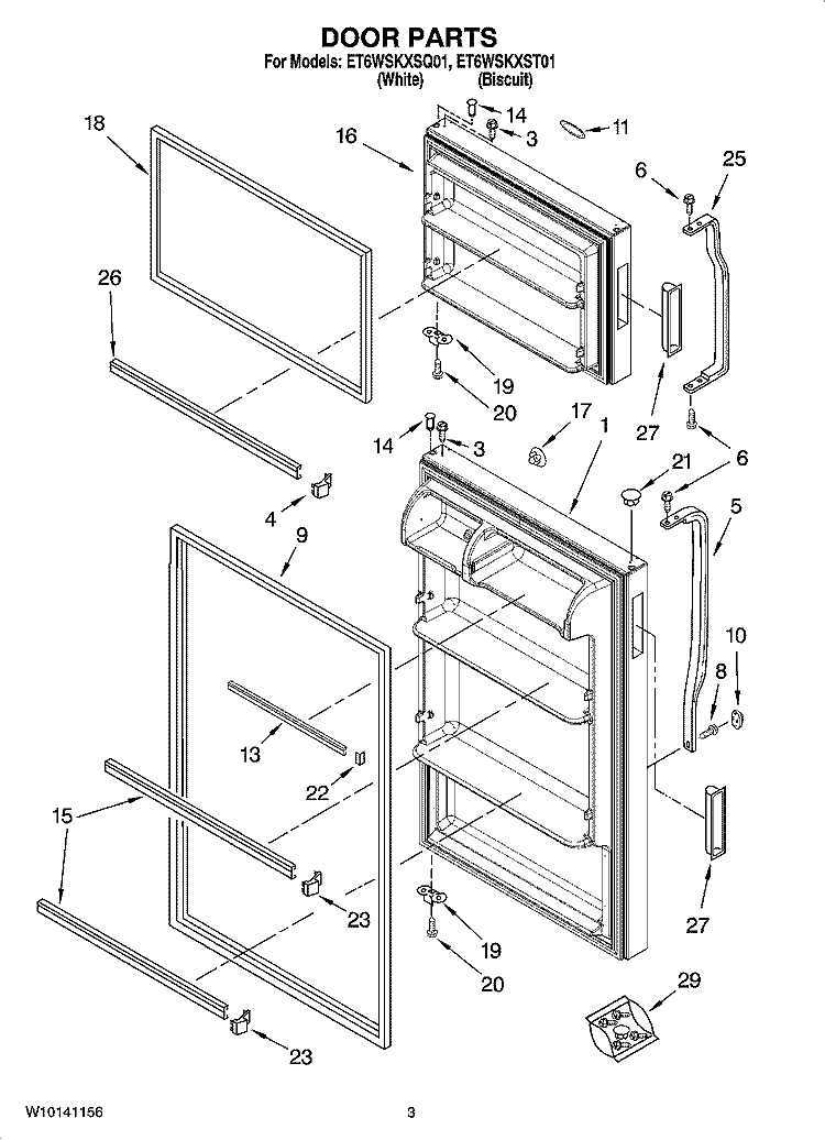 DOOR PARTS Diagram and Parts List for ET6WSKXSQ01  Whirlpool Refrigerator