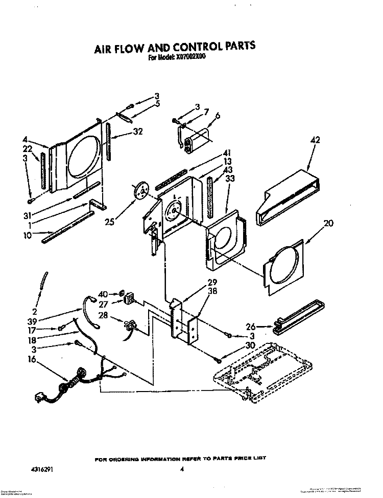 AIR FLOW AND CONTROL Diagram and Parts List for X07002X00  Roper Air Conditioner