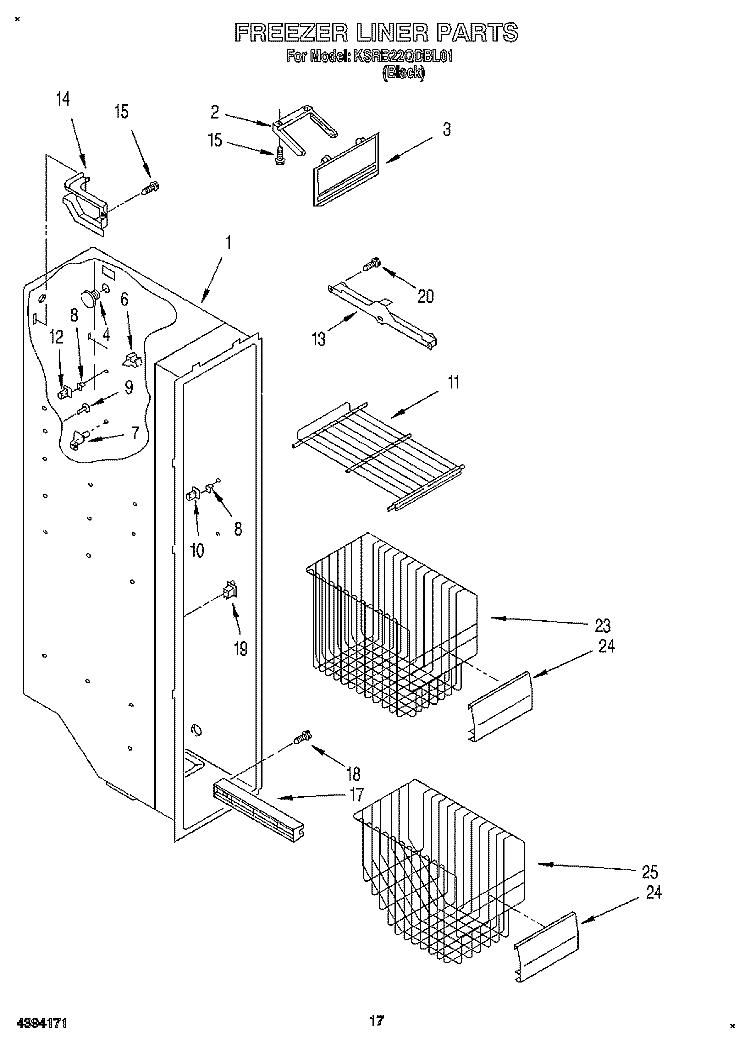 FREEZER LINER Diagram and Parts List for KSRB22QDBL01  KitchenAid Refrigerator