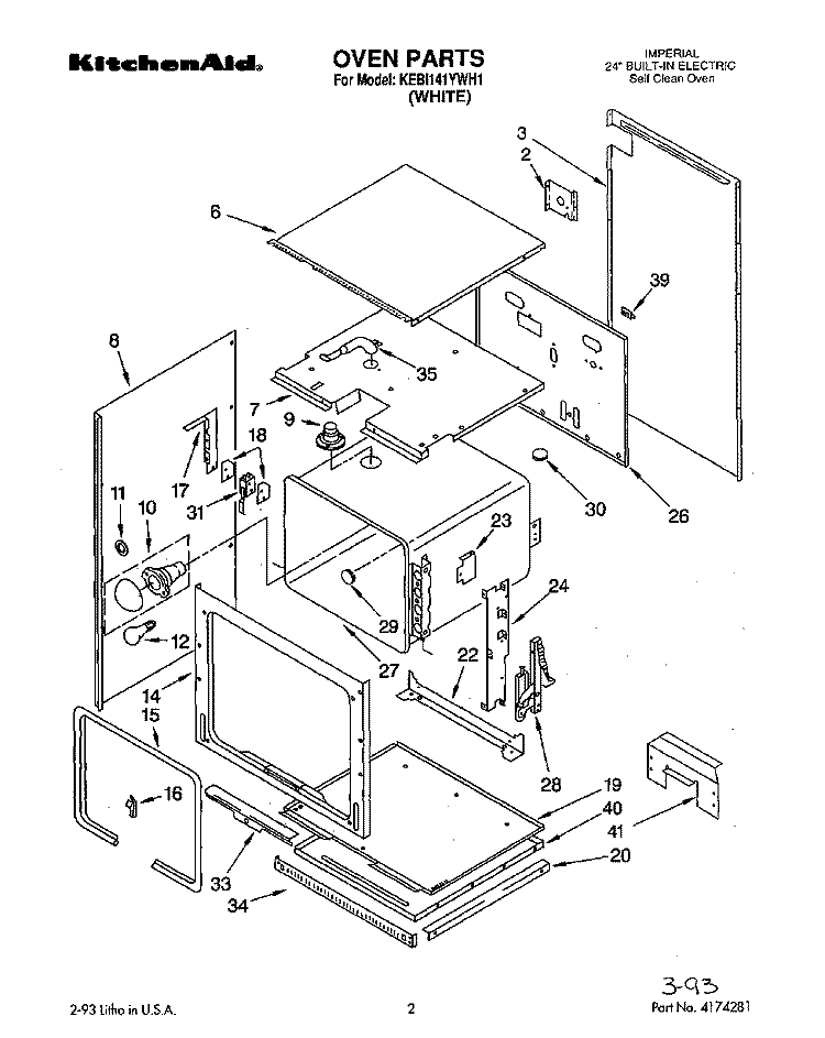 OVEN, OPTIONAL Diagram and Parts List for KEBI141YWH1  KitchenAid Wall Oven