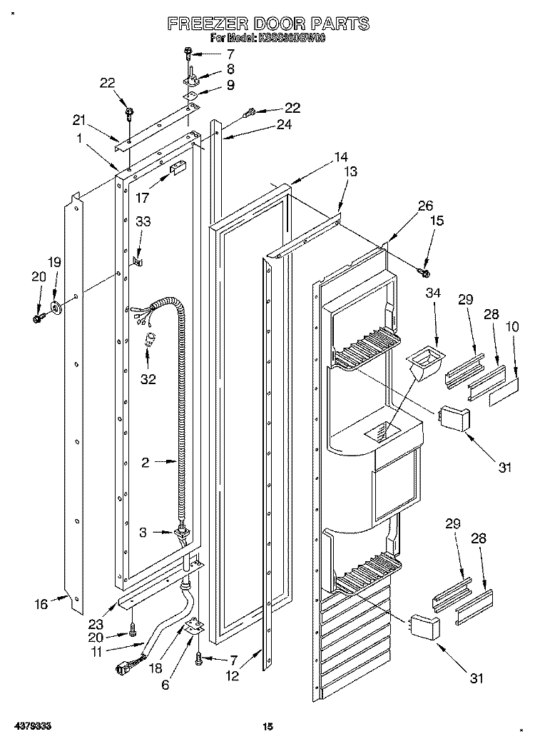 FREEZER DOOR Diagram and Parts List for KSSS36DBW00  KitchenAid Refrigerator