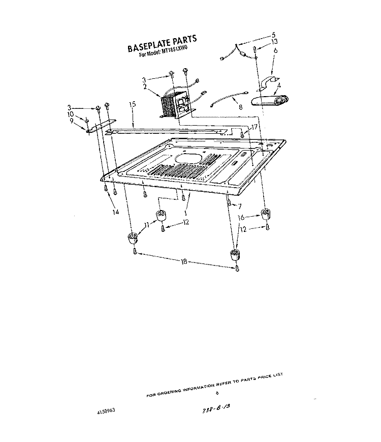 BASEPLATE Diagram and Parts List for MT1851XW0  Whirlpool Microwave